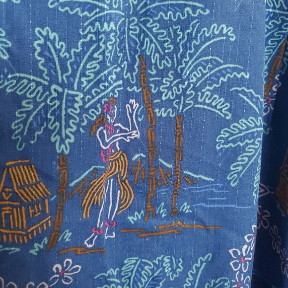 Tommy Bahama Silk Hawaiian Button Up Shirt Mens XL Blue Palm Tree Hula Dancer - Picture 13 of 16